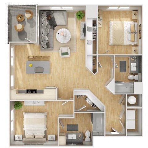 Floor plan for 2 beds, 2 baths, 1160 sqft